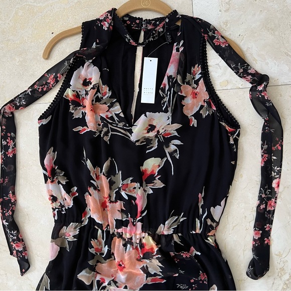 White House Black Market Black Print Neck Tie Day 2 Night Summer Evening - Picture 7 of 9